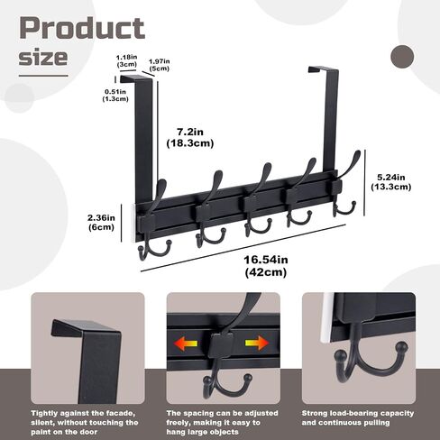 Door hook and coat rack with 5 metal movable hooks for hanging towels, clothes and hats in Saudi Arabia