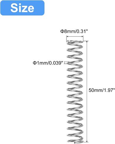 uxcell Compression Spring, 15Pcs 304 Stainless Steel, 16mm OD, 1mm Wire Size, 50mm Free Length, Silver Tone in Saudi Arabia