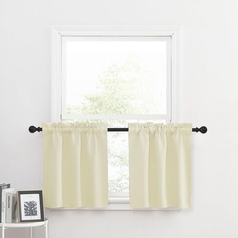 NICETOWN Bathroom Window Curtains - Rod Pocket Blackout Curtains Small Window Short Drapes for Kitchen Bedroom Living Room Kids Nursery Room RV, W29 x L30 inch per Panel, Pure White, 2 Panels in Saudi Arabia