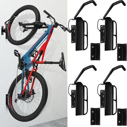 4 Pcs Swivel Bike Racks Wall Mount 180 Degrees Swivel Bike Hanger Hooks for Garage Space Saving Sturdy Vertical Bike Hanger Hold up to 50 Lbs Multi Angle Bicycle Storage Rack, Black in Saudi Arabia