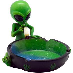 F.e.s.s Galactic Emissary Green Fantasy Oasis: Ornament, Alien Spaceship, Chill Bear Smoking Ashtray, Alien Incense Burner, Cool Vibes, Interstellar Serenity: Alien Moon Ashtray Holder (FESS-4271)