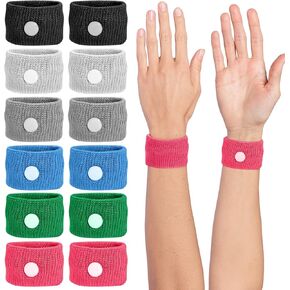 Motion Sickness Wristband, Anti-Nausea Acupressure Wrist Band for Nausea Relief, Dizziness and Vomiting from Car Sea Boat Flying Travel Sickness (Black/Grey/Light Blue/White/Green/Red, Small, 6 Pairs)