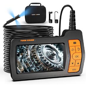 Triple Lens Endoscope Camera with Light with 50FT Semi-Rigid Cable, 1080P HD Sewer Inspection Camera, 5" IPS Screen Industrial Borescope, IP67 Drain Pipe Camera Snake, 32G Storage Card, Carrying Case