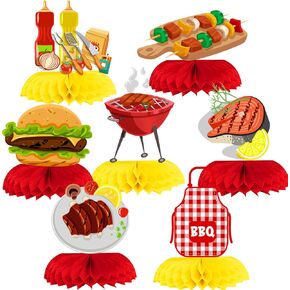 7PCS BBQ Baby Shower Centerpieces BBQ Tables Decorations BBQ Theme Honeycomb Centerpieces for Baby Q Birthday Party Summer BBQ Picnic Party Decorations Supplies