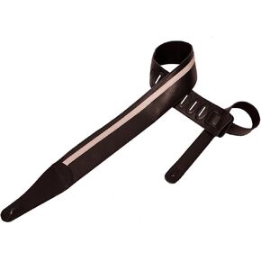 ChromaCast Vintage Series Leather Racing Stripe Guitar Strap, Black with Vanilla Cream