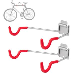 Bike Wall Mount Hangers，EVA Foam Padded Bicycle Hooks-Flip-Up Garage Bicycle Rack for Mountain, Road, and Kids Bikes Rack Holders 2 Pack Silver, Red
