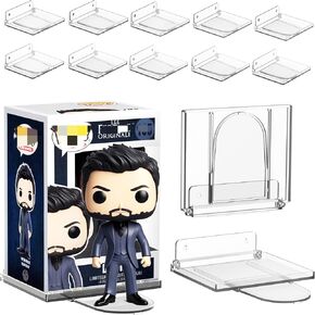 10-Pack Collapsible Acrylic Shelf, Compatible with Funko Pop Figure Collection Case (4.5" x 3.5") Or Display Case for Boxed Characters (Clear)