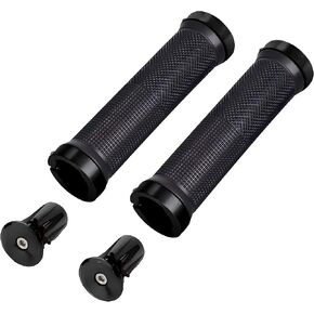 JacobsParts Double-Sided Aluminum Locking Bicycle Mountain Bike Handlebars Grips with Alloy Bar End Plugs, Red