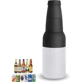 3 in 1 Beer Bottle and Can Cooler, Vacuum Insulated Double Walled Stainless Steel Cooler with Beer Opener, 12 oz Slim Can Insulator Holder (Silver)