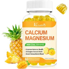 Calcium Magnesium Zinc Gummies with Vitamin D3 & K2, High Absorption Magnesium Glycinate Potassium for Immune, Bone, Muscles & Calm Mood, Sugar Free, Vegan Elderberry Flavor 120 Gummies…