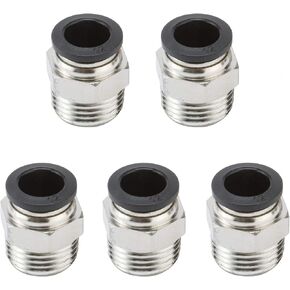 5 Packs Push to Connect Tube Fittings, 12mm Tube OD x 1/2" NPT Thread Quick Connect Fittings, Male Straight