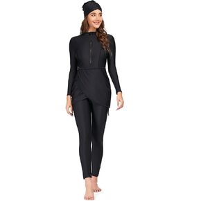 IWEMEK Muslim Swimsuits for Women Modest Islamic Hijab Burkini Long Sleeve Swimwear Full Coverage Bathing Suit 3 Pieces Set