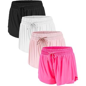 3-4 Packs Girls Flowy Butterfly Shorts Athletic 2 in 1 Running Active Skirt Shorts, Workout Shorts for Kids Teens in Kuwait