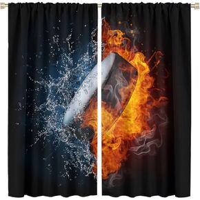 Kids Teens Hockey Blackout Curtain Winter Sports Game Home Decor Noise Reducing Rod Pocket Drapes Dining Room Office Cafe Bedroom Living Room Kitchen 42x54 inch