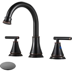 Fransiton Bathroom Sink Faucet 3 Hole, Oil Rubbed Bronze Bathroom Vanity Faucet for Lavatory Sink with Pop-Up Drain, 8 Inch Widespread Bathroom Faucet, 2 Handle Basin Faucet with cUPC Supply Lines