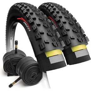 Fincci 27.5 x 2.25 Inch Mountain Bike Tire Foldable 57-584 60 TPI with Nylon Protection with Schrader Inner Tubes 48mm for All Mountain Enduro MTB Hybrid Bike Bicycle