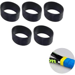 5Pcs Black Tennis Racket Handle Rubber Ring Stretchy Tennis Racquet Band Overgrips, Tennis Racket Grips, Racquet Accessories