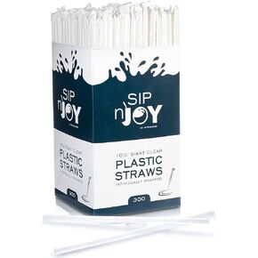 Plastic Giant (Jumbo) Straws Individually Wrapped 10-1/4", 300 per Box (Clear, 300 Box)