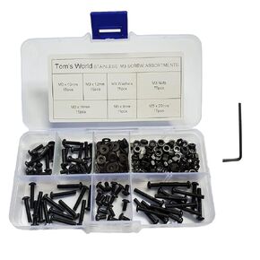 M4-0.7 x 6mm,10mm,12mm,16mm,20mm Black Hex Socket Button Head Cap Bolts Nuts Washers Screws Assortment Set 10.9 Grade Alloy Steel Socket Head Screws (M4)