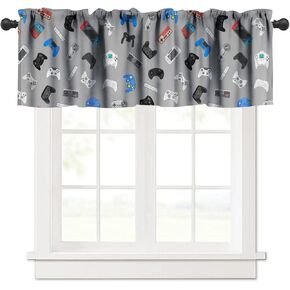 Video Games Kitchen Curtain Valances Window White Boys Gamepad Rod Pocket Valance Treatments Cool Playing Gamer Half Curtains Short Topper for Bedroom, Kitchen, Living Room, 54x18in