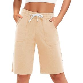 SPECIALMAGIC Cotton Sweat Shorts with Pockets for Women 10" Athletic Lounge Sports Workout Bermuda Knee Shorts