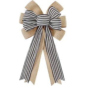 أسود أبيض مخطط إكليل القوس الخيش القوس كبير كابانا شريط القوس ريفي مزرعة القوس الزخرفية مخطط الأقواس لأكاليل الزهور، شجرة، عيد الميلاد، الزفاف، ديكور المنزل داخلي في الهواء الطلق in Kuwait