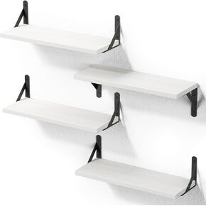 Rustic Floating Shelves for Wall, Farmhouse Wood Shelf for Wall Decor, Wall Mounted Room Shelves Sets of 4, Hanging Wall Storage for Bathroom, Bedroom, Livinging Room - Black
