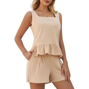 WESIDOM إمرأة 2024 الصيف 2 قطعة مجموعة الكتان تانك + شورت قطعتين ملابس العطلة ملابس رياضية غير رسمية عصرية in Kuwait