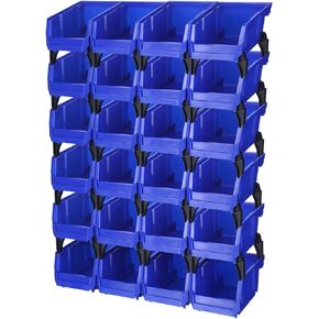 Weysat 24 Pcs Storage Bins Parts Racks, Wall Mounted Tool Storage Bins, Plastic Stackable Garage Storage Bin Organizer for Screws Bolts Nuts Nails Beads Small Hardware Parts Storage Men Gift Tools
