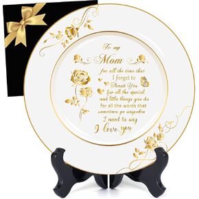 Mothers Day Gifts for Mom, Luxurious 24K Gold Foil Mon Commemorative Plate Mom Birthday Gifts for Mom from Daughter Son