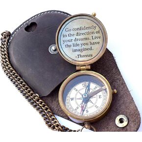 Thoreau's Go Confidently Quote Engraved Nautical Compass with Stamped Leather case, Camping Compass, Boating Compass, Gift Compass, Graduation Day Gifts Rustic Vintage Home Decor Gifts