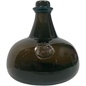 8" Hand Blown Antique Dark Green Thick Glass Onion Bottle Reproduction