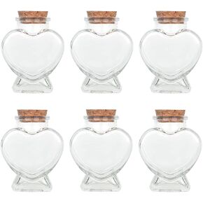 Magic Season Decorative Glass Bottles with Cork Stoppers (2.7 fl oz. Heart-Shaped Bottles / 6 Pcs)