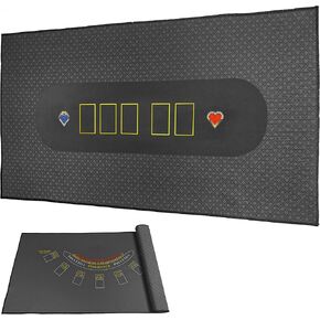 WALIKEN 2-in- Tabletop Poker Felt 39"x23" Texas Holdem Mat and Blackjack Mat Double-Sided Design Poker Felt Table Cover Rectangle