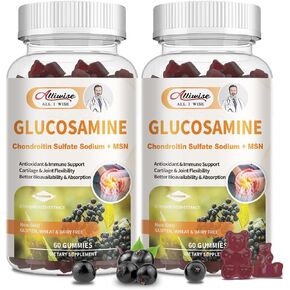 Glucosamine Chondroitin Msm Gummies, Glucosamine Complex Supplement & Elderberry for Extra Strength Joint Movement, Antioxidant Immune, High Bioavailability Vegan Glucosamine for Adults, Men & Women