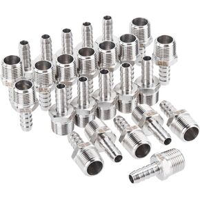 LTWFITTING Bar Production Stainless Steel 316 Barb Fitting Coupler/Connector 5/16" Hose ID x 3/8" Male NPT Air Fuel Water (Pack of 25)