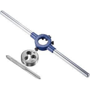 uxcell 4-40 UNC Tap and Die Set with 20mm Round Die Stock Handle Wrench, High Speed Steel Machine Thread Tap and Round Die Threading Tool