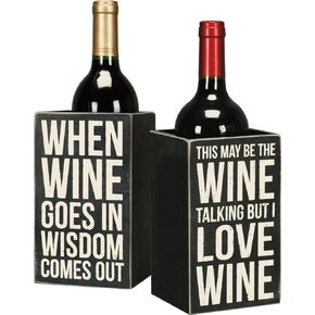 Primitives by Kathy Distressed Black and White Wooden Box, 4.25 x 7.25 x 4.25-Inches, When Wine Goes in