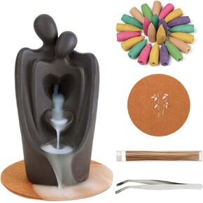 Simcat Backflow Incense Burner Holder Handicraft Hugging Lovers Incense Holder Censer Romantic Incense Waterfall Burner Decor + 20 Backflow Incense Cones 30 Incense Sticks 1 Tweezer 1 Mat
