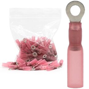 Heat-Shrink Insulated Marine Grade #10 Ring Crimp Terminals 100pcs Tinned Ring Terminal Eyelet Wire Connectors Yellow 12-10awg