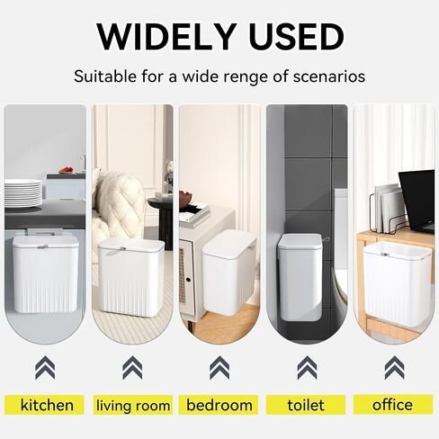Hanging Trash Can with Lid 2.4 Gallon Kitchen Compost Bin for Counter Top or Under Sink Small Plastic Waste Basket Wall Mounted Garbage Can for Bathroom, Office, Bedroom, Cupboard (1, White) in Saudi Arabia