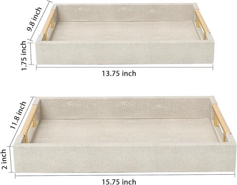 مجموعة من 2 صينية تقديم من الرخام الأبيض المزيف مع مقابض معدنية مصقولة بالذهب، صينية خشبية بيضاء مزخرفة من جلد البولي يوريثان مع ذهبي مصقول لطاولة القهوة وديكور طاولة وحدة التحكم العثمانية in Kuwait