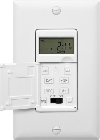 ENERLITES - HET01-C-W Programmable Digital Timer Switch for Lights, Fans, Motors, 7-Day18 ON/OFF Timer Settings, Single Pole, Neutral Wire Required, UL Listed, HET01-C, White in Saudi Arabia