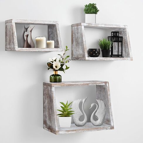 idee-home Bathroom Floating Shelves for Wall, Wood Farmhouse Decorative Wall Mounted Hanging Shelves for Kitchen Bedroom Living Room, Rustic Brown, Set of 3 in Saudi Arabia