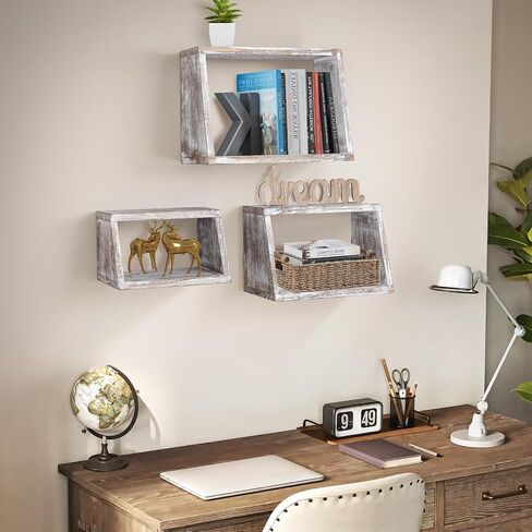 idee-home Bathroom Floating Shelves for Wall, Wood Farmhouse Decorative Wall Mounted Hanging Shelves for Kitchen Bedroom Living Room, Rustic Brown, Set of 3 in Saudi Arabia