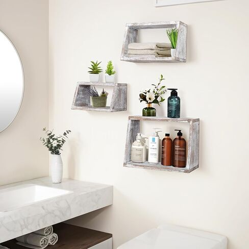 idee-home Bathroom Floating Shelves for Wall, Wood Farmhouse Decorative Wall Mounted Hanging Shelves for Kitchen Bedroom Living Room, Rustic Brown, Set of 3 in Saudi Arabia