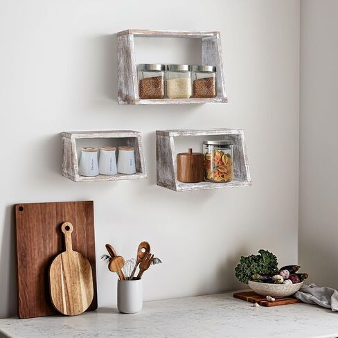 idee-home Bathroom Floating Shelves for Wall, Wood Farmhouse Decorative Wall Mounted Hanging Shelves for Kitchen Bedroom Living Room, Rustic Brown, Set of 3 in Saudi Arabia