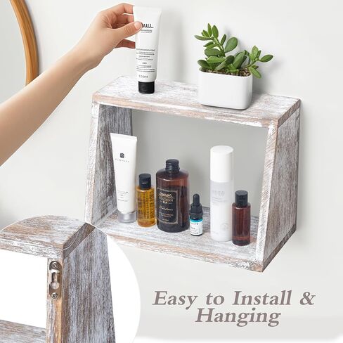 idee-home Bathroom Floating Shelves for Wall, Wood Farmhouse Decorative Wall Mounted Hanging Shelves for Kitchen Bedroom Living Room, Rustic Brown, Set of 3 in Saudi Arabia