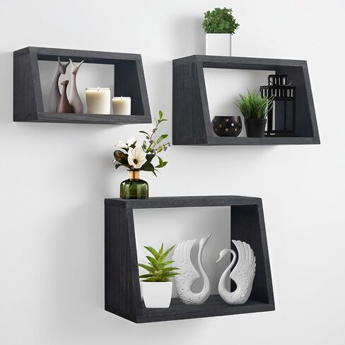 idee-home Bathroom Floating Shelves for Wall, Wood Farmhouse Decorative Wall Mounted Hanging Shelves for Kitchen Bedroom Living Room, Rustic Brown, Set of 3 in Saudi Arabia