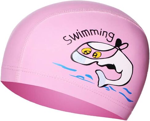 KXF Kids Swimming Cap Waterproof PU Swimming Hats Bathing Cap Ear Protection Elastic Swimming Cap for Children Kids Boys Girls Age 6-10 with Coating Cartoon Pattern in Saudi Arabia